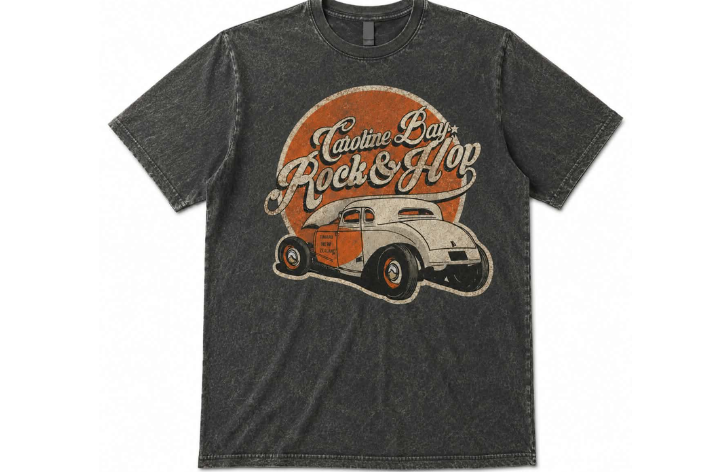 Men's 2027 Caroline Bay Rock and Hop Stonewash Designer Tee Shirt