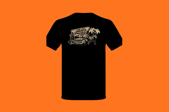 Men's Black Aged Tee Shirt - image is on the front of tee shirt.